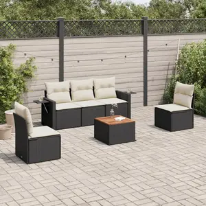 vidaXL Salon de jardin 6 pcs avec coussins noir résine tressée pas cher