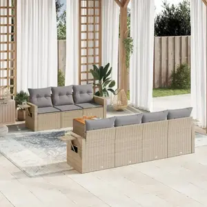 vidaXL Salon de jardin avec coussins 8 pcs beige résine tressée pas cher