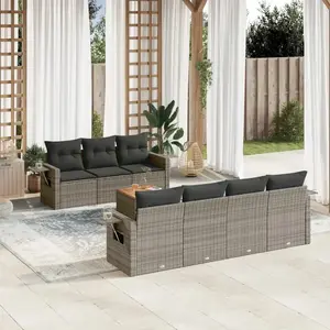 vidaXL Salon de jardin 8 pcs avec coussins gris résine tressée pas cher
