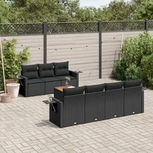 vidaXL Salon de jardin 8 pcs avec coussins noir résine tressée pas cher