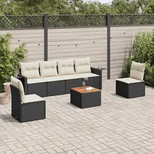 vidaXL Salon de jardin 7 pcs avec coussins noir résine tressée pas cher