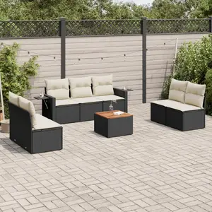 vidaXL Salon de jardin 8 pcs avec coussins noir résine tressée pas cher