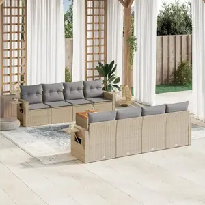 vidaXL Salon de jardin avec coussins 9 pcs beige résine tressée pas cher