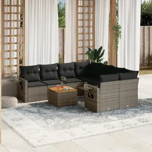 vidaXL Salon de jardin 9 pcs avec coussins gris résine tressée pas cher