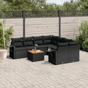 vidaXL Salon de jardin 9 pcs avec coussins noir résine tressée pas cher