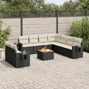 vidaXL Salon de jardin 10 pcs avec coussins noir résine tressée pas cher