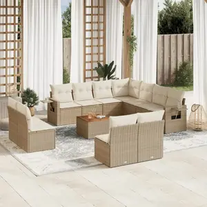 vidaXL Salon de jardin avec coussins 12 pcs beige résine tressée pas cher