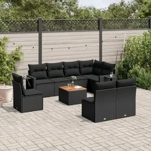 vidaXL Salon de jardin 9 pcs avec coussins noir résine tressée pas cher