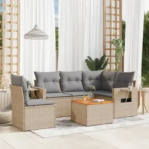 vidaXL Salon de jardin avec coussins 6 pcs beige résine tressée pas cher