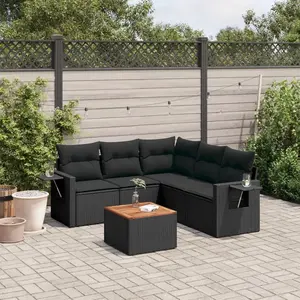 vidaXL Salon de jardin 6 pcs avec coussins noir résine tressée pas cher