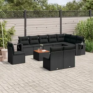 vidaXL Salon de jardin 11 pcs avec coussins noir résine tressée pas cher