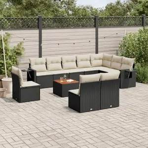 vidaXL Salon de jardin 11 pcs avec coussins noir résine tressée pas cher