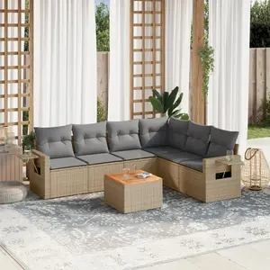 vidaXL Salon de jardin avec coussins 7 pcs beige résine tressée pas cher