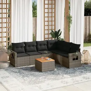 vidaXL Salon de jardin avec coussins 7 pcs gris résine tressée pas cher