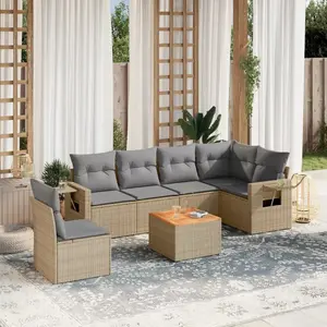 vidaXL Salon de jardin avec coussins 7 pcs beige résine tressée pas cher