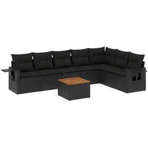vidaXL Salon de jardin 8 pcs avec coussins noir résine tressée pas cher