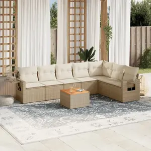 vidaXL Salon de jardin avec coussins 8 pcs beige résine tressée pas cher