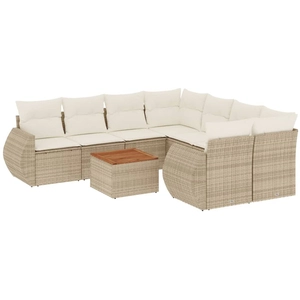 vidaXL Salon de jardin avec coussins 9 pcs beige résine tressée pas cher
