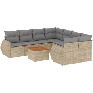 vidaXL Salon de jardin avec coussins 9 pcs beige résine tressée pas cher