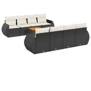 vidaXL Salon de jardin 9 pcs avec coussins noir résine tressée pas cher