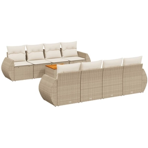 vidaXL Salon de jardin avec coussins 9 pcs beige résine tressée pas cher