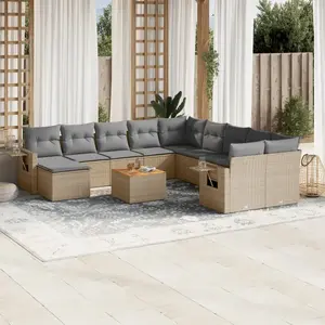 vidaXL Salon de jardin avec coussins 12 pcs beige résine tressée pas cher