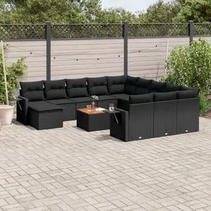 vidaXL Salon de jardin avec coussins 13 pcs noir résine tressée pas cher