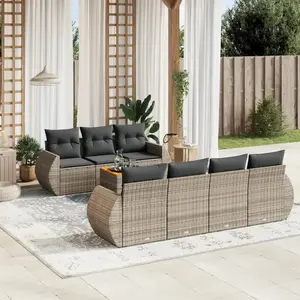 vidaXL Salon de jardin 8 pcs avec coussins gris résine tressée pas cher