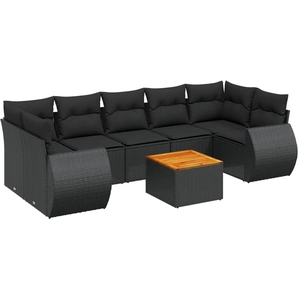 vidaXL Salon de jardin 8 pcs avec coussins noir résine tressée pas cher