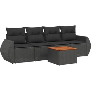 vidaXL Salon de jardin 5 pcs avec coussins noir résine tressée pas cher