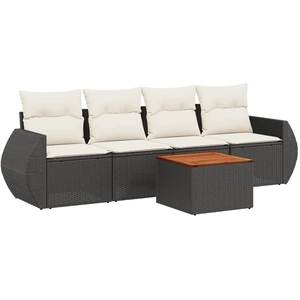 vidaXL Salon de jardin 5 pcs avec coussins noir résine tressée pas cher