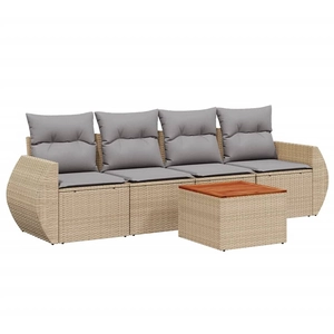 vidaXL Salon de jardin avec coussins 5 pcs beige résine tressée pas cher