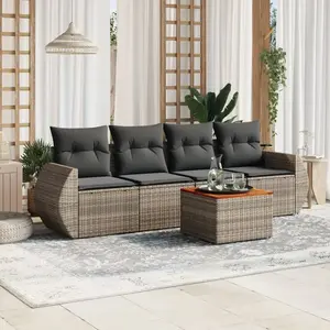 vidaXL Salon de jardin 5 pcs avec coussins gris résine tressée pas cher