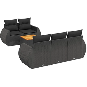 vidaXL Salon de jardin 6 pcs avec coussins noir résine tressée pas cher