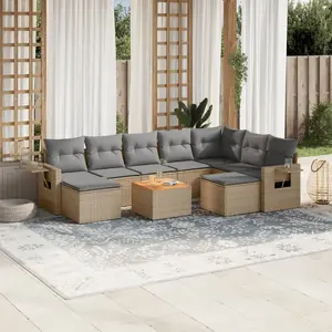 vidaXL Salon de jardin avec coussins 10 pcs beige résine tressée pas cher