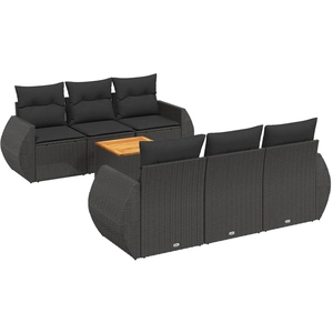 vidaXL Salon de jardin 7 pcs avec coussins noir résine tressée pas cher