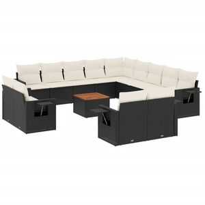 vidaXL Salon de jardin avec coussins 14 pcs noir résine tressée
