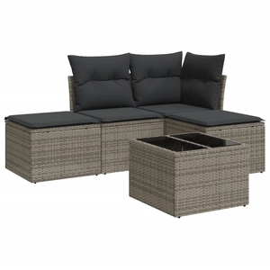 vidaXL Salon de jardin 4 pcs avec coussins gris résine tressée pas cher