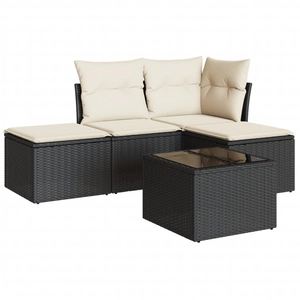 vidaXL Salon de jardin 4 pcs avec coussins noir résine tressée pas cher