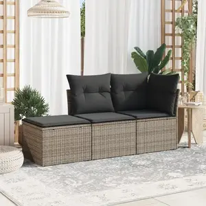 vidaXL Salon de jardin avec coussins 3 pcs gris résine tressée pas cher