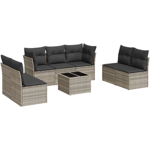 vidaXL Salon de jardin 8 pcs avec coussins gris clair résine tressée pas cher