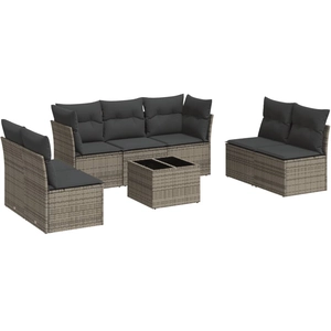 vidaXL Salon de jardin avec coussins 7 pcs gris résine tressée pas cher