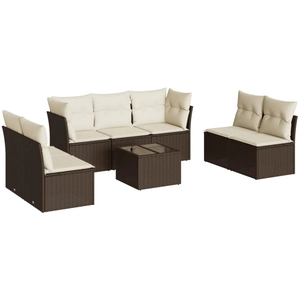 vidaXL Salon de jardin avec coussins 7 pcs marron résine tressée pas cher