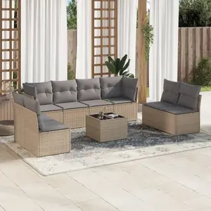 vidaXL Salon de jardin avec coussins 9 pcs beige résine tressée pas cher