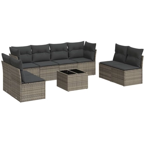 vidaXL Salon de jardin 9 pcs avec coussins gris résine tressée pas cher