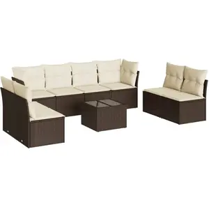 vidaXL - 9-delige - Loungeset - met - kussens - poly - rattan - bruin pas cher