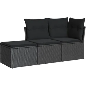 vidaXL Salon de jardin 3 pcs avec coussins noir résine tressée pas cher