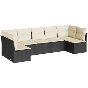 vidaXL Salon de jardin 7 pcs avec coussins noir résine tressée pas cher