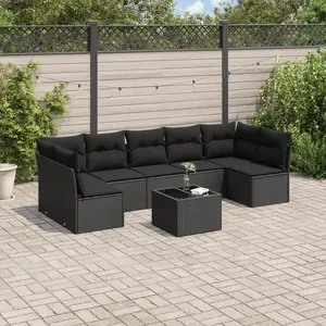 vidaXL Salon de jardin 8 pcs avec coussins noir résine tressée pas cher