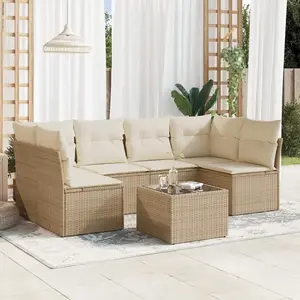 vidaXL Salon de jardin avec coussins 7 pcs beige résine tressée pas cher